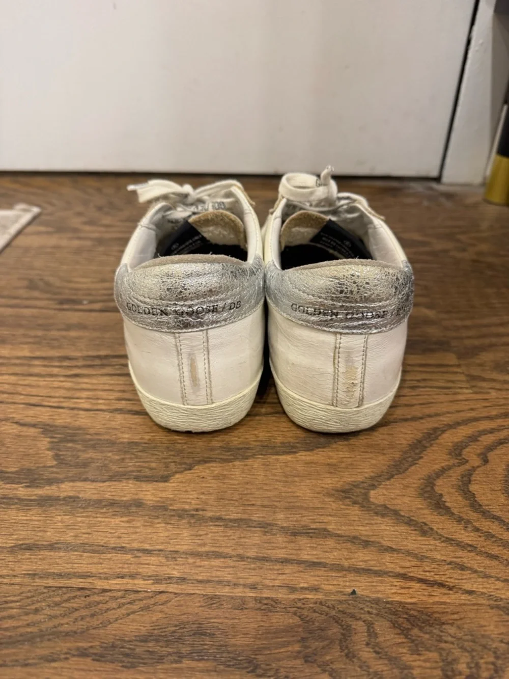 Golden Goose White Sneakers with Red Star and Silver Heel - Picture 5 of 7